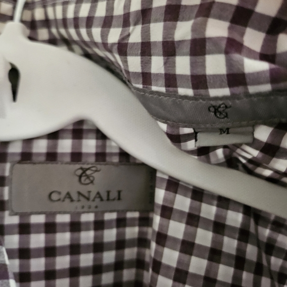 Canali Shirt Mens Medium Purple Gingham Check Cotton Button Up Longsleeve Italy - Picture 3 of 12
